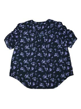 Torrid Womens Black Purple Floral Blouse Size 1 V Neck Short Sleeve Lightweight